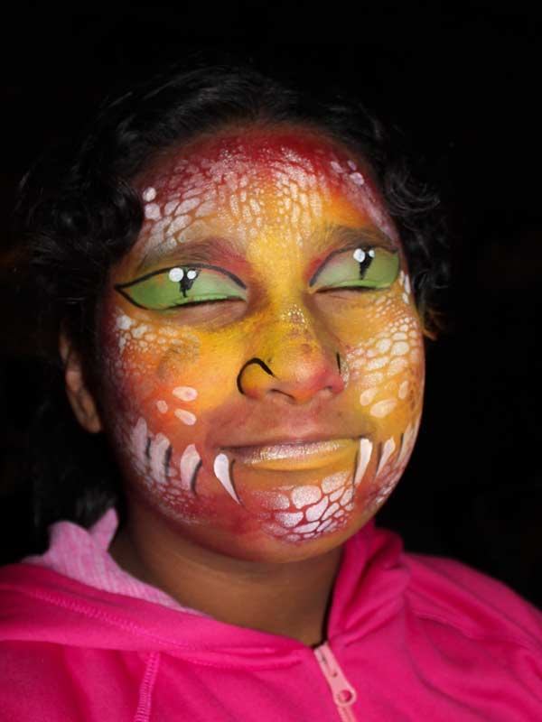 Freaky Eye Dinosaur by Auntie Stacey's Face Painting, www.auntiestaceysfacepainting.com. Face & body painting for the San Francisco Bay area.