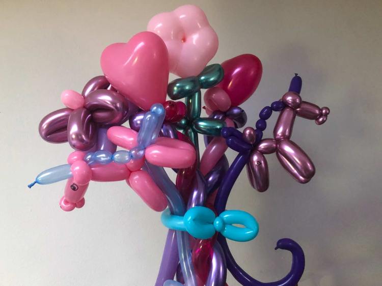 Hearts, flowers and unicorns Balloon bouquet by Auntie Stacey's Face Painting